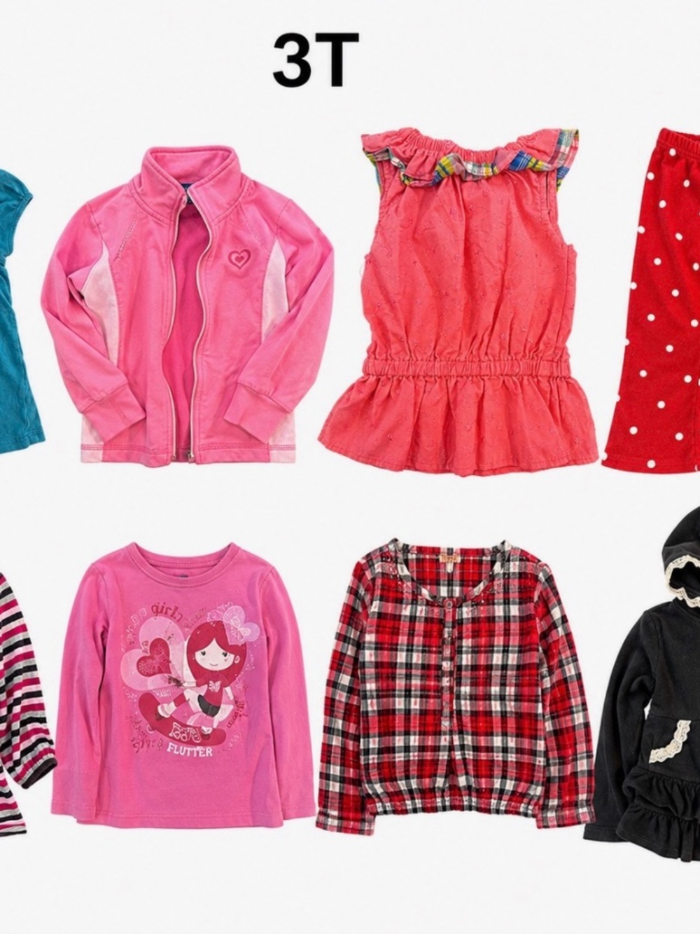 Lot of 3 pcs 2T and 10 pcs 3T Toddler Girl Clothing Mix of Dresses pants and T-S